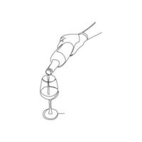 vektor illustration av vin flaska och glas dragen i linje konst stil