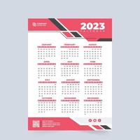 2023 kalender design med röd och gul färger. kontor brevpapper och vägg kalender dekoration med digital former. företag årlig kalender mall vektor. de vecka börjar på söndag. vektor