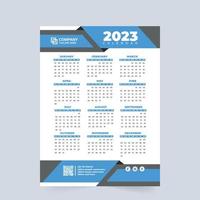 kreative kalenderdekoration mit abstrakten formen. Unternehmenswandkalender und Büroorganisatorvektor. Kalenderdesign 2023 mit blauen und orangefarbenen Farben für das neue Jahr. die Woche beginnt am Sonntag. vektor