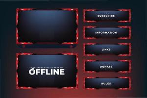 futuristischer roter Gaming-Overlay-Vektor mit abstrakten Formen. Bildschirmdekoration für Online-Gaming-Bildschirme mit Offline-Bildschirm und Schaltflächen. Live-Streaming-Overlay-Bildschirmschnittstellenvorlage für Online-Gamer. vektor