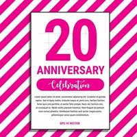 20-jähriges Jubiläumsfeierdesign, auf rosa Streifenhintergrund-Vektorillustration. eps10-Vektor vektor