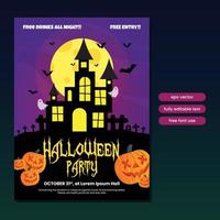 Halloween-Partyplakatschablone mit Schlossillustration vektor