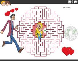 Labyrinth-Spiel mit verliebtem Cartoon-Mann und hübschem Mädchen vektor
