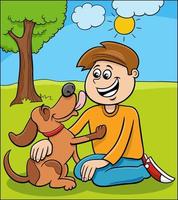 tecknad serie pojke karaktär med hans söt hund vektor