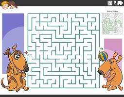 labyrint spel med två tecknad serie lekfull hundar vektor