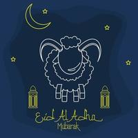 redigerbar vektor av får och stående arab lyktor i översikt stil med inramade starry natt himmel scen illustration för konstverk element av eid al-adha eller islamic helig festival design begrepp