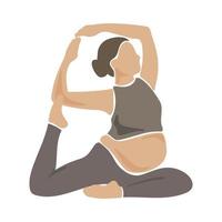 gravid kvinna håller på med yoga eller stretching, gör yoga asana och avslappning, övningar för gravid kvinnor, vektor enkel platt stil illustration.glad och friska graviditet begrepp isolerat på vit