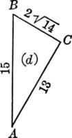 rechtwinkliges Dreieck mit Bein 13 und Hypotenuse 15 Vintage Illustration. vektor