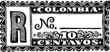 colombianska republik 10 centavos registrering stämpel, 1889, årgång illustration vektor