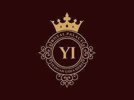 brev yi antik kunglig lyx victorian logotyp med dekorativ ram. vektor