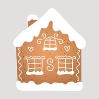 Feiertags-Lebkuchen-Plätzchen in Form eines Hauses mit weißem Zuckerguss. vektorillustration im flachen stil vektor