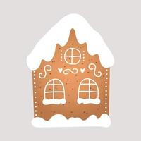 Feiertags-Lebkuchen-Plätzchen in Form eines Hauses mit weißem Zuckerguss. vektorillustration im flachen stil vektor