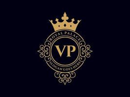brev vp antik kunglig lyx victorian logotyp med dekorativ ram. vektor