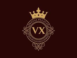 buchstabe vx antikes königliches viktorianisches luxuslogo mit zierrahmen. vektor