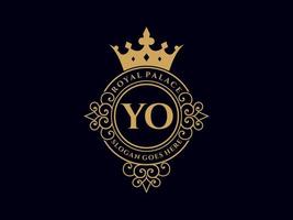 brev yo antik kunglig lyx victorian logotyp med dekorativ ram. vektor