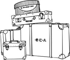 årgång resväskor svart och vit vektor teckning. för färg och illustration böcker