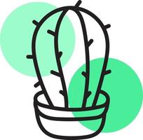 großer grüner Kaktus in einem kleinen Topf, Illustration, Vektor auf weißem Hintergrund.