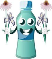 Flasche hält Blumen, Illustration, Vektor auf weißem Hintergrund.