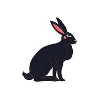 abstraktes sitzendes schwarzes kaninchen mit roten wangen und augen. chinesisches neujahrssymbol 2023. osterhase schwarze silhouette, mystischer hase, astrologisch, botanisch, esoterisch. hand gezeichnete vektorillustration. vektor