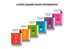 6 steg fyrkant form infographic vektor