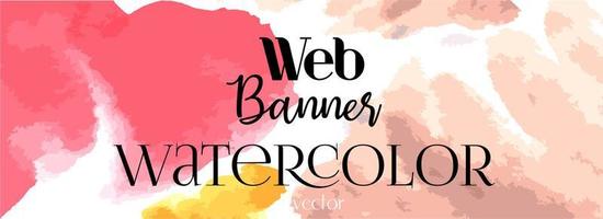 Web-Banner-Aquarell. webbanner für eine website mit aquarellflecken und streifen. blassroter Aquarellfleck und beige. vektor