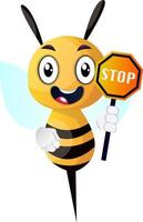 Biene fürsorgliches Stoppschild, Illustration, Vektor auf weißem Hintergrund.