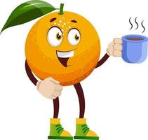 Orange mit Kaffee, Illustration, Vektor auf weißem Hintergrund.