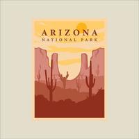 arizona nationalpark minimalistische vintage poster illustration vorlage grafikdesign. Berge Kaktuswüste bei Landschaftsansicht für Geschäftsreisen vektor