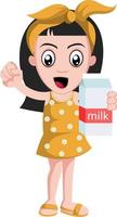 flicka innehav mjölk, illustration, vektor på vit bakgrund.