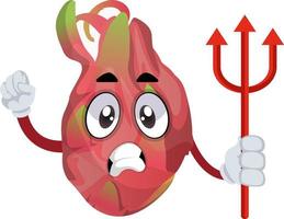 Drachenfrucht mit Teufelsspeer, Illustration, Vektor auf weißem Hintergrund.