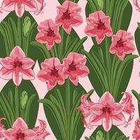 sömlös mönster med ritad för hand amaryllis blommor. bra för skrotbokning, presentpapper, tapet, produkt design projekt. yta mönster design - vektor