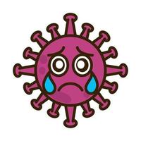 virus emoticon, covid-19 emoji charakter infektion, gesicht weint flachen karikaturstil vektor