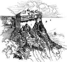 simonopetra kloster, årgång illustration. vektor