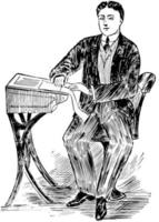 Schreibhaltung oder korrekte Haltung zum Sitzen, Vintage-Gravur. vektor