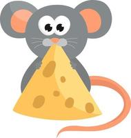kleine Maus, die Käse isst, Illustration, Vektor auf weißem Hintergrund