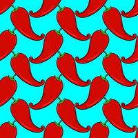 chili peppar, sömlös mönster på blå bakgrund. vektor