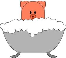 Schwein im Bad, Illustration, Vektor auf weißem Hintergrund