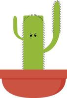 Wütender Kaktus im Topf, Illustration, Vektor auf weißem Hintergrund.