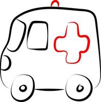ambulans bil teckning, illustration, vektor på vit bakgrund.