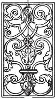 Die schmiedeeiserne längliche Platte ist ein Balustrade-Design aus dem 18. Jahrhundert, Vintage-Gravur. vektor