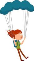 flicka fallskärmshoppning, illustration, vektor på vit bakgrund.