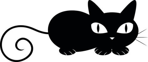 svart katt liggande ner, illustration, vektor på vit bakgrund.