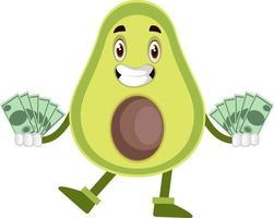 Avocado mit Geld, Illustration, Vektor auf weißem Hintergrund.