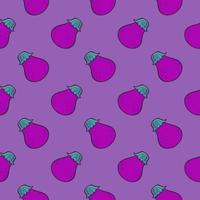 Babyauberginen, nahtloses Muster auf einem purpurroten Hintergrund. vektor