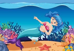 Meerjungfrau Charakter Unterwasser Hintergrund vektor
