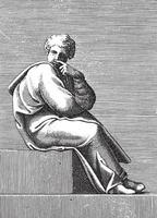 sittande ung man, Adamo scultori, efter michelangelo, 1585, årgång illustration. vektor