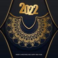 2022 broschyr glad jul svart med lyx guld mönster vektor