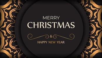 Postkarte frohes neues Jahr und frohe Weihnachten in schwarzer Farbe mit orangefarbenen Ornamenten. vektor