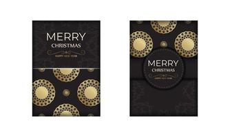 frohes neues jahr und frohe weihnachten in schwarz mit goldverzierungen. vektor