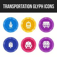 Transport einzigartige Glyphe 6 Symbole gesetzt vektor